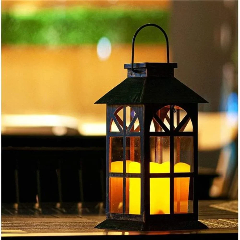 Solar Lantern Outdoor Classic Decor Bronze Antique Metal and Glass Construction